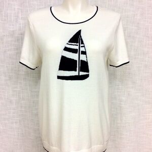 Kim Rogers Large White Sweater with a Sailboat